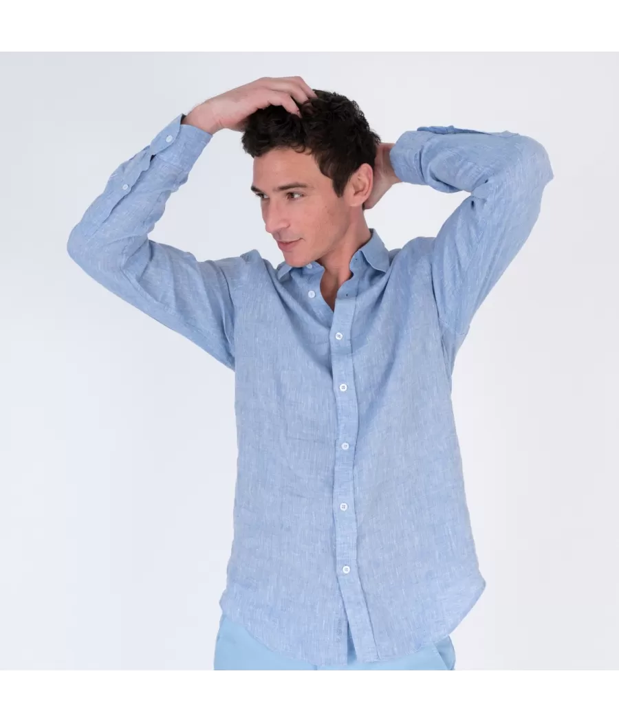 Chemise homme en lin laos slim bleu - Shirts men  | Kiwi Saint Tropez