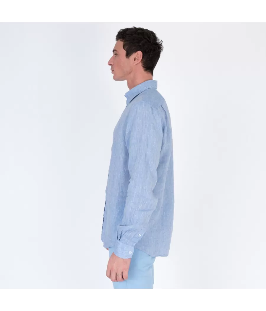 Chemise homme en lin laos slim bleu - Shirts men  | Kiwi Saint Tropez