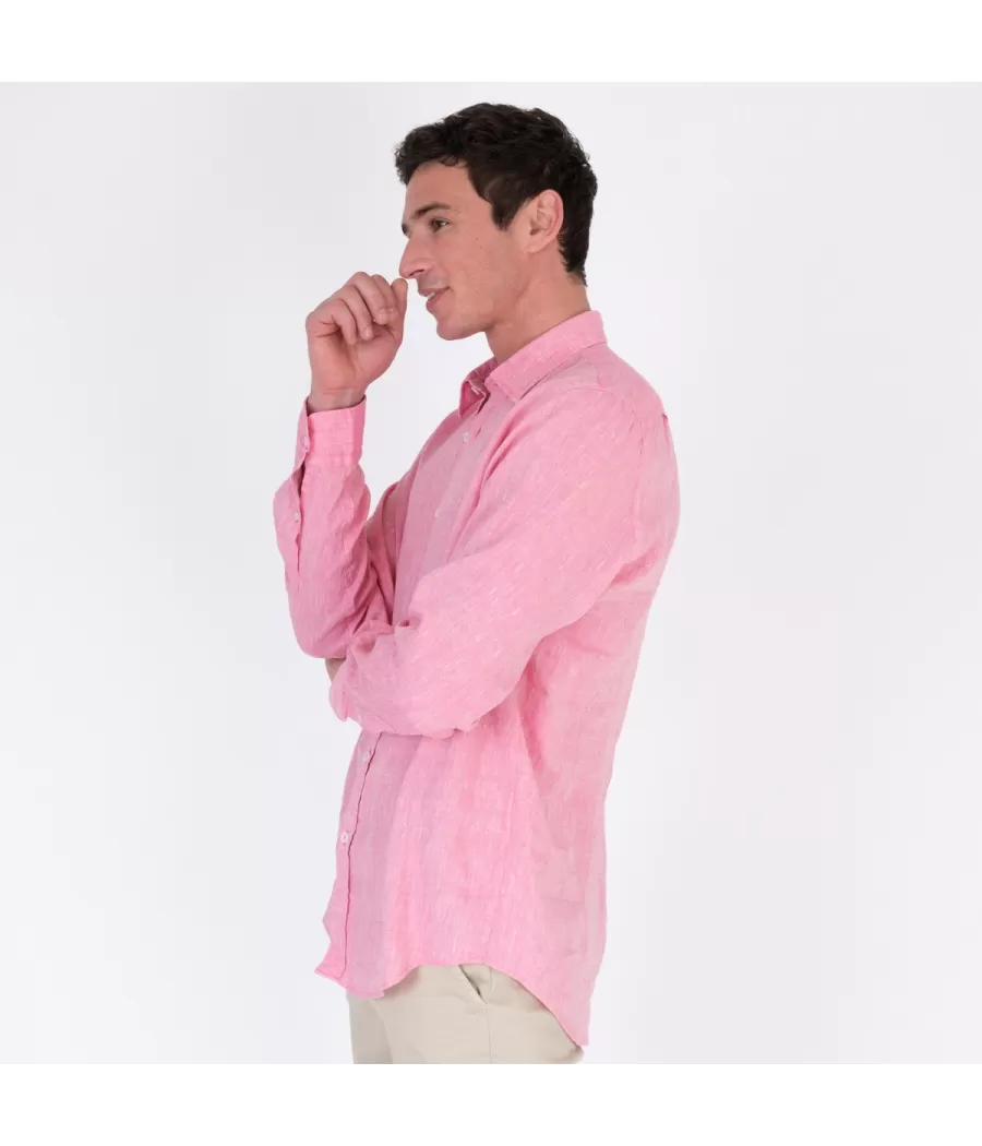 Chemise homme en lin laos slim fushia | Kiwi Saint Tropez