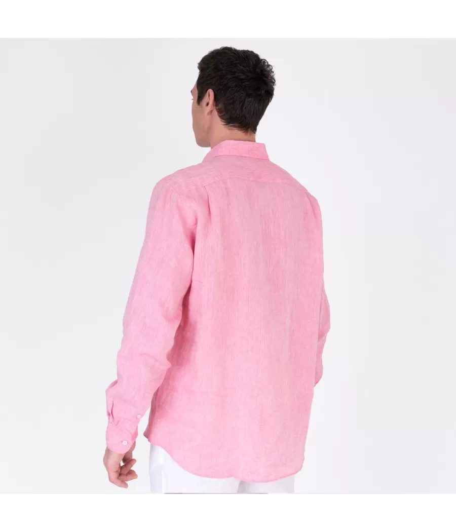 Chemise homme en lin laos slim fushia | Kiwi Saint Tropez