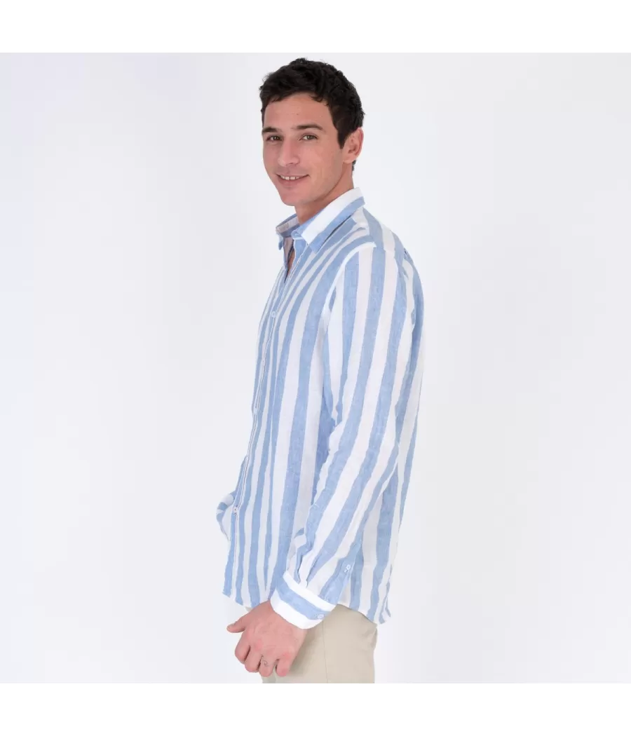 Chemise homme en lin Lisbonne bleu | Kiwi Saint Tropez