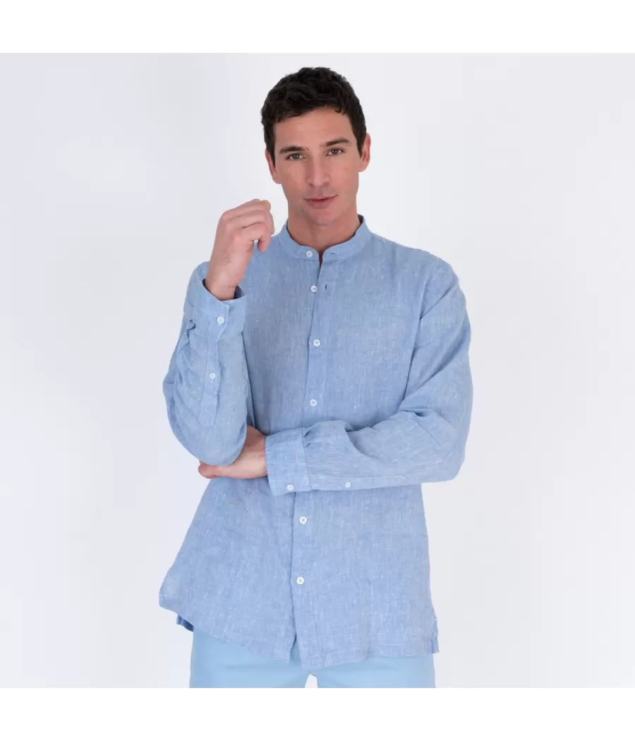 Chemise homme en lin radja bleu