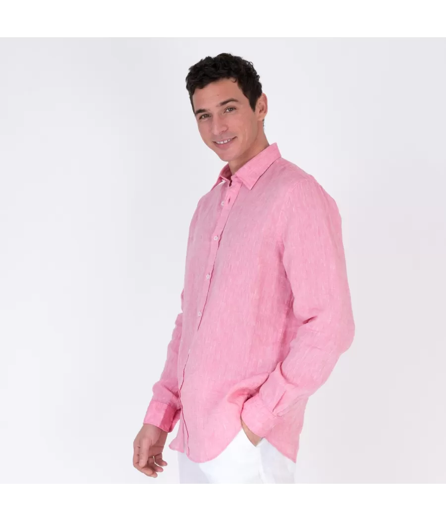 Chemise homme en lin Laos fushia | Kiwi Saint Tropez