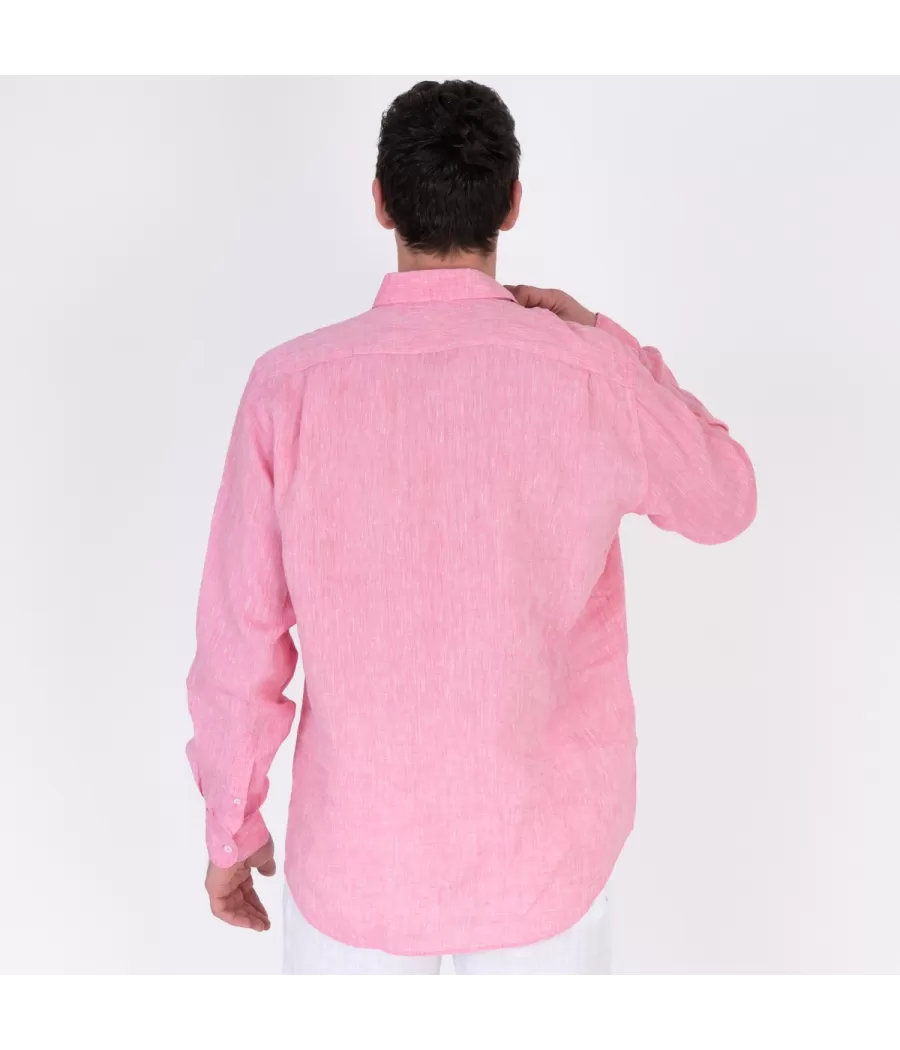 Chemise homme en lin Laos fushia | Kiwi Saint Tropez