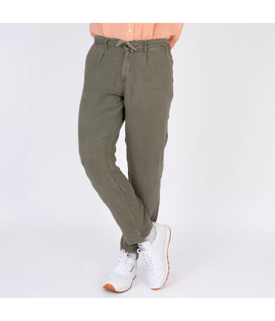 Herenbroek in kaki linnen - Pantalons homme | Kiwi Saint Tropez