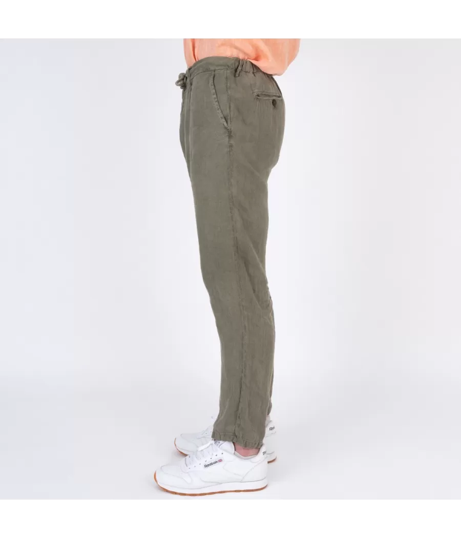 Herenbroek in kaki linnen - Pantalons homme | Kiwi Saint Tropez