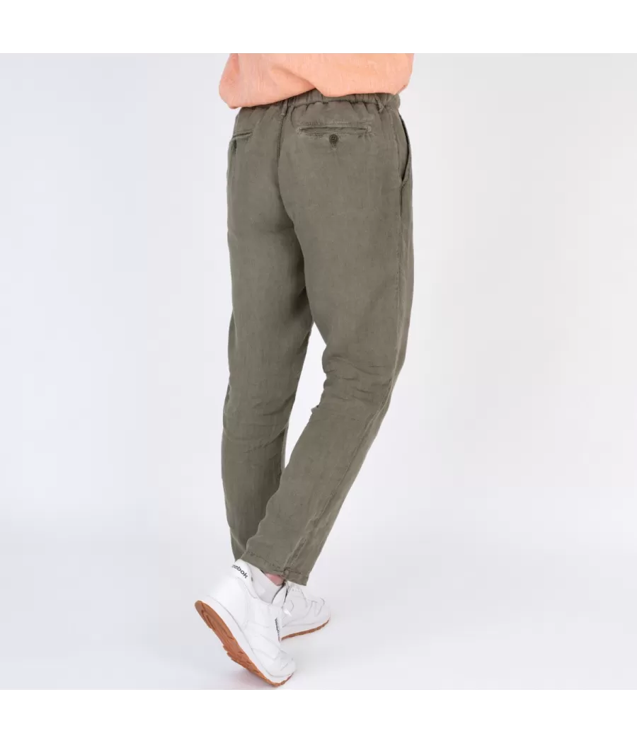 Herenbroek in kaki linnen - Pantalons homme | Kiwi Saint Tropez