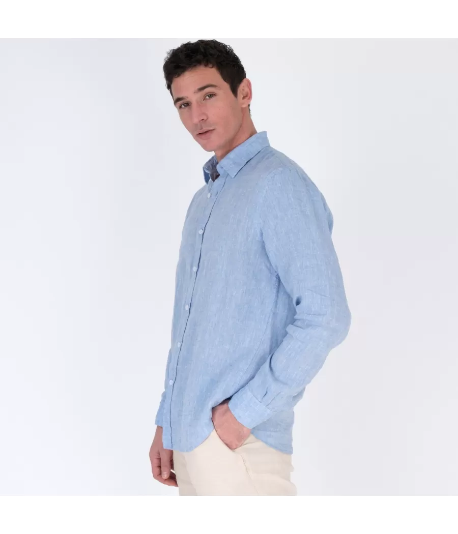 Chemise homme en lin Laos bleu