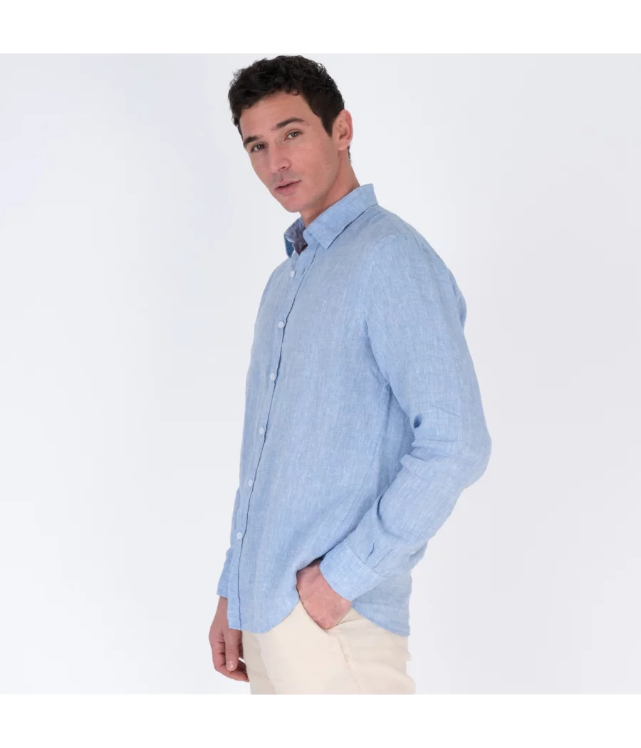 Chemise homme en lin Laos bleu - Chemises homme | Kiwi Saint Tropez