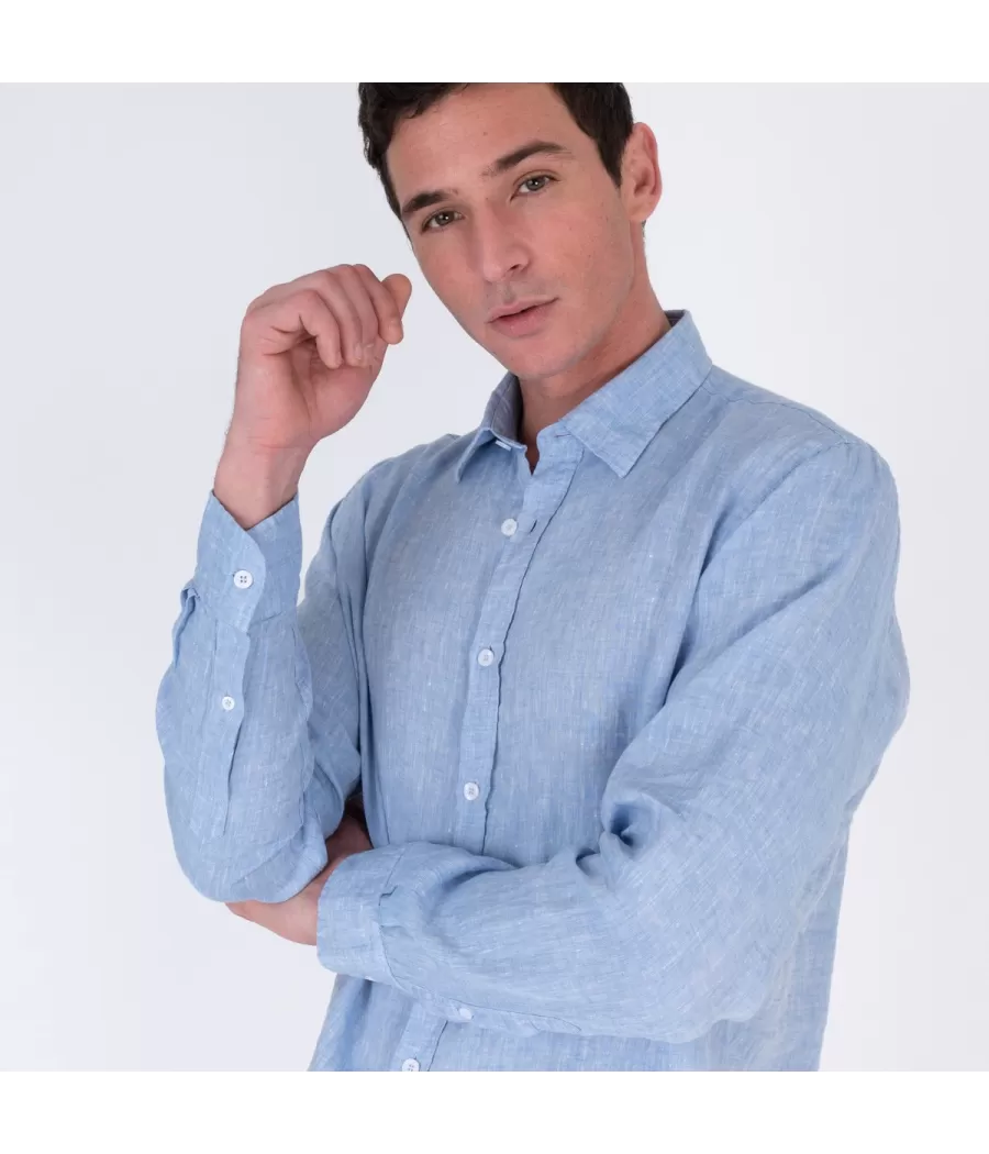 Chemise homme en lin Laos bleu | Kiwi Saint Tropez