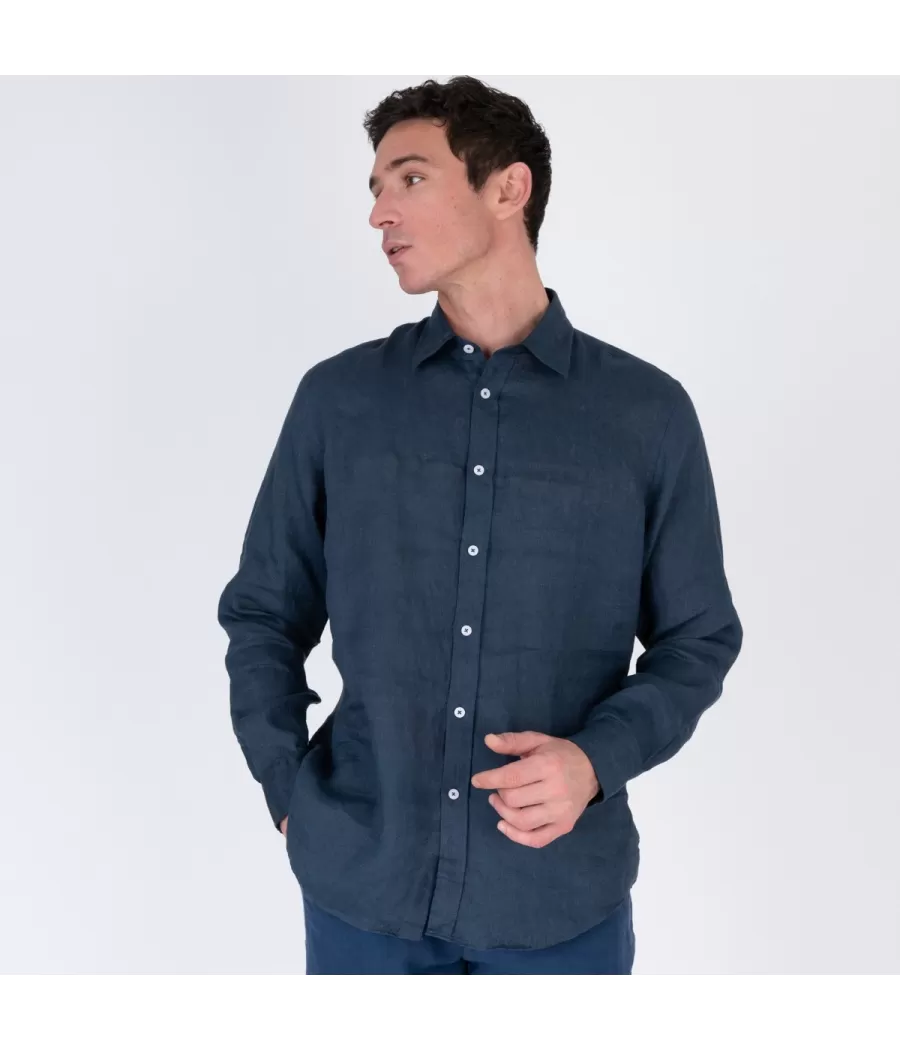 Chemise homme en lin Laos marine - Chemises homme | Kiwi Saint Tropez