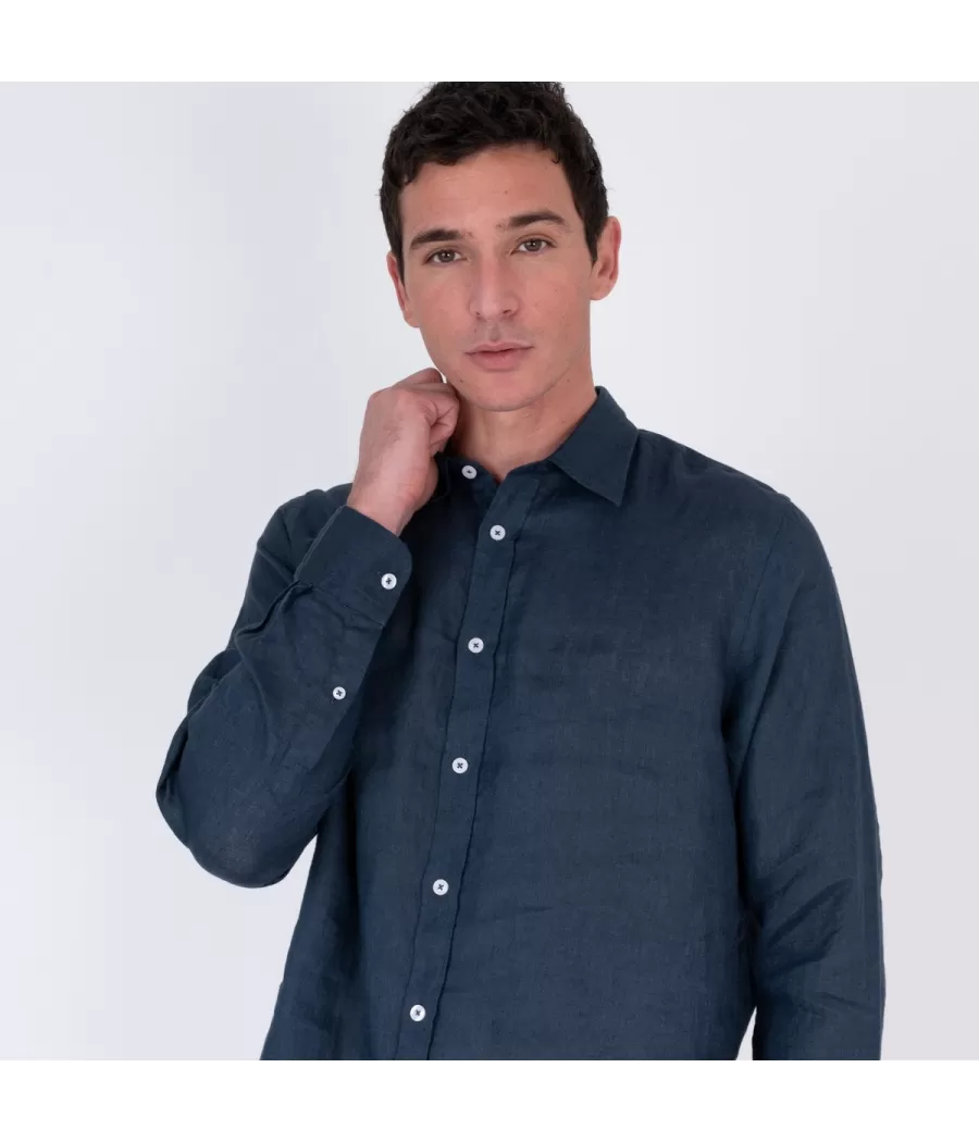 Chemise homme en lin Laos marine | Kiwi Saint Tropez