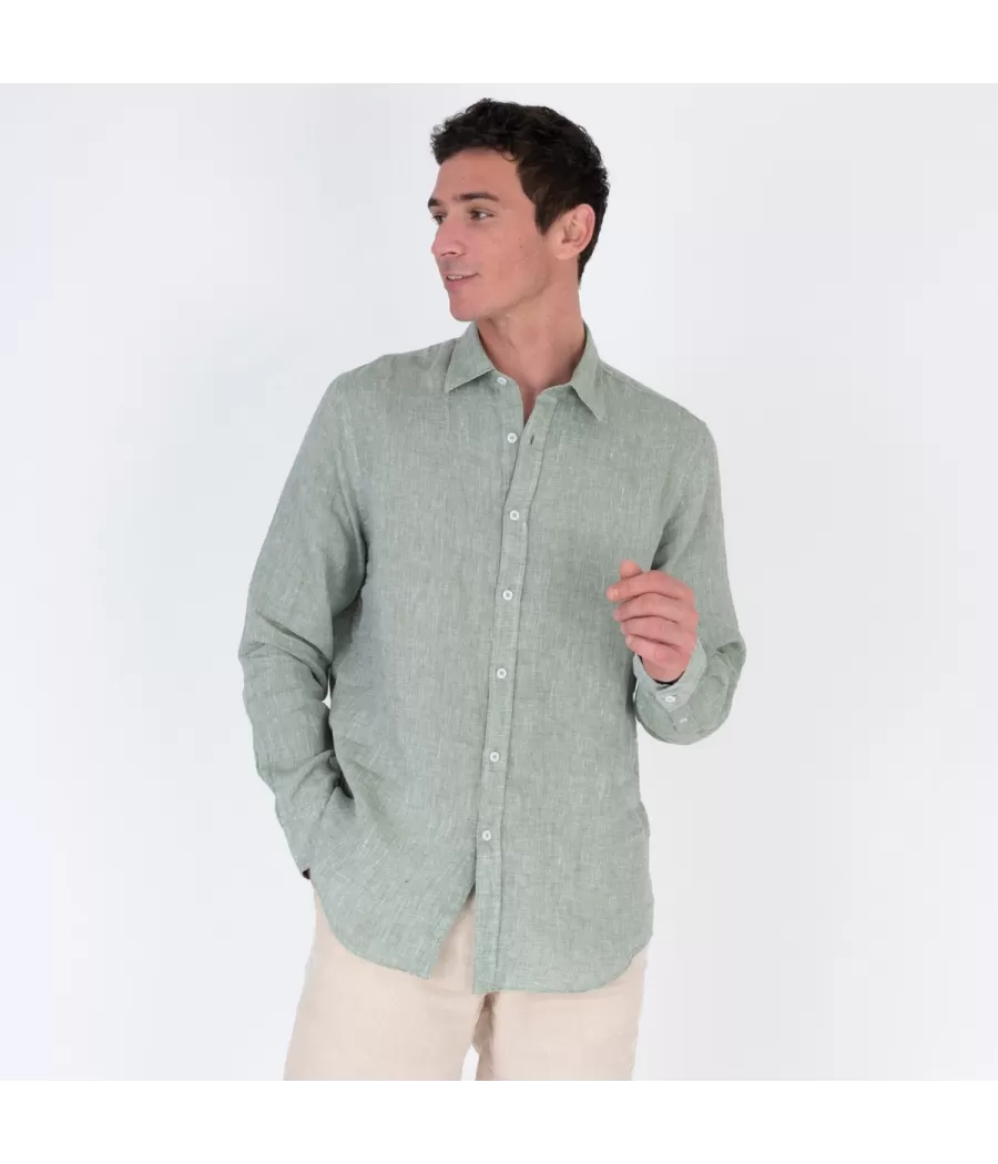 Chemise homme en lin Laos kaki - Shirts men  | Kiwi Saint Tropez