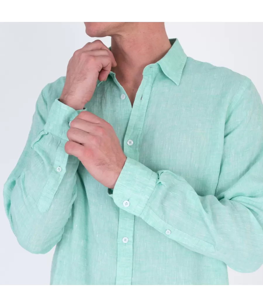 Chemise homme en lin Laos vert | Kiwi Saint Tropez