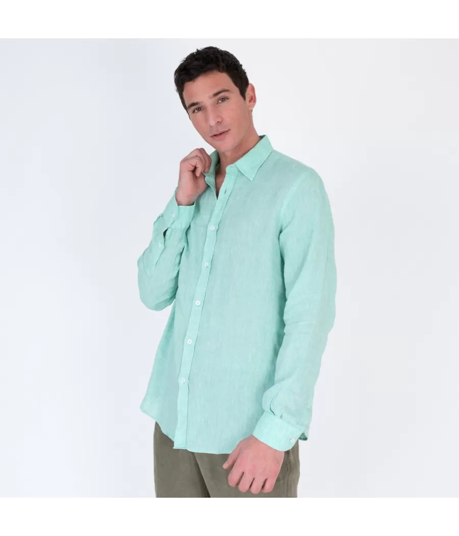 Chemise homme en lin Laos vert - Shirts men  | Kiwi Saint Tropez