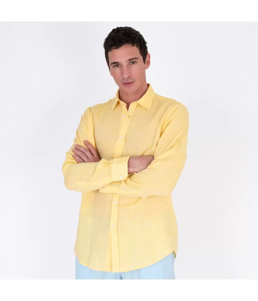 Chemise homme en lin Laos jaune | Kiwi Saint Tropez