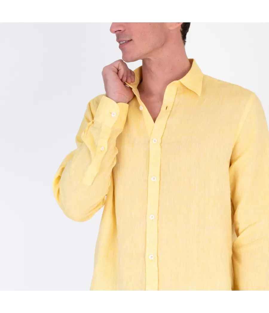 Chemise homme en lin Laos jaune | Kiwi Saint Tropez