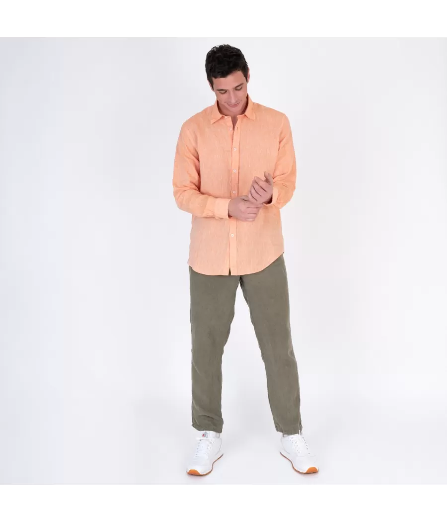 Chemise homme en lin Laos orange | Kiwi Saint Tropez