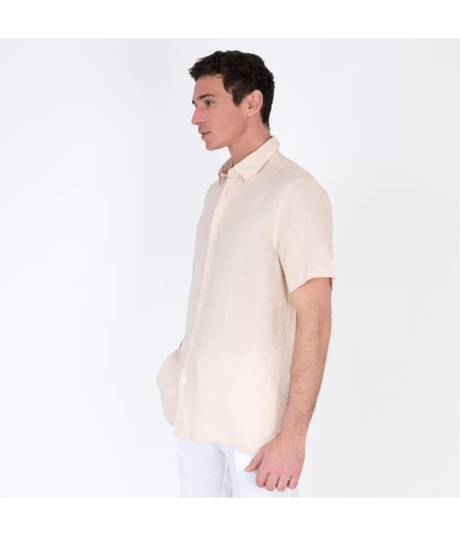 Chemise homme lin manches courtes laos naturel - Shirts men  | Kiwi Saint Tropez