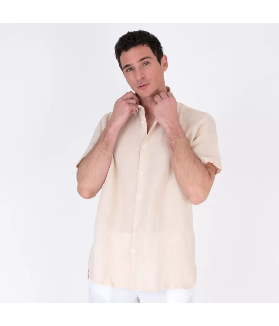 Chemise homme lin manches courtes laos naturel - Shirts men  | Kiwi Saint Tropez