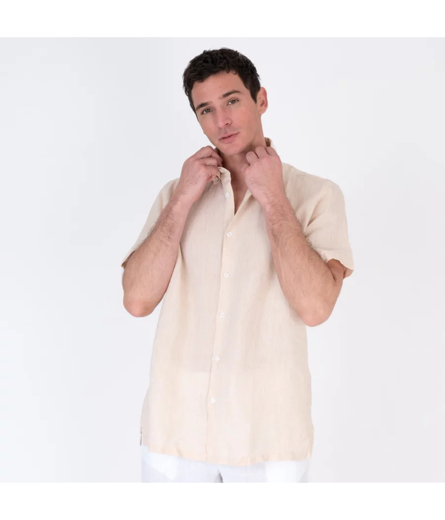 Chemise homme lin manches courtes laos naturel - Chemises homme | Kiwi Saint Tropez