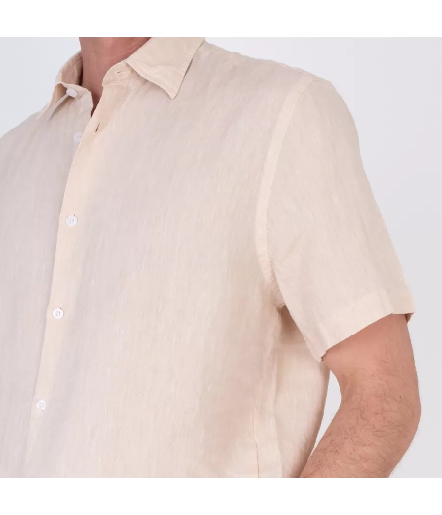 Chemise homme lin manches courtes laos naturel - Shirts men  | Kiwi Saint Tropez