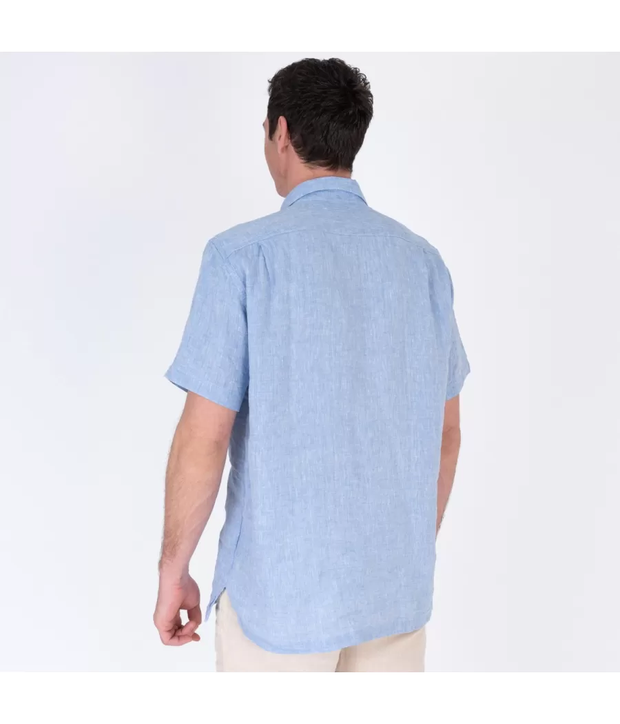 Chemise homme lin manches courtes laos bleu - Shirts men  | Kiwi Saint Tropez