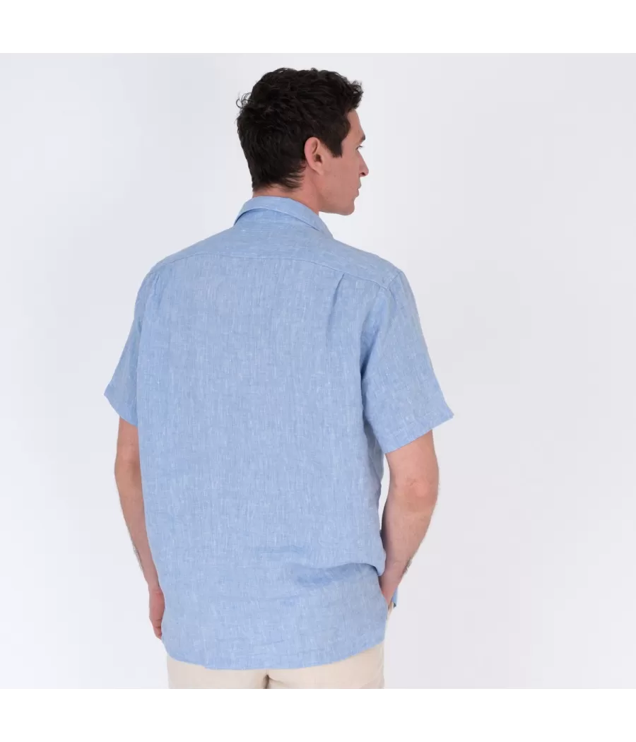 Chemise homme lin manches courtes laos bleu - Shirts men  | Kiwi Saint Tropez