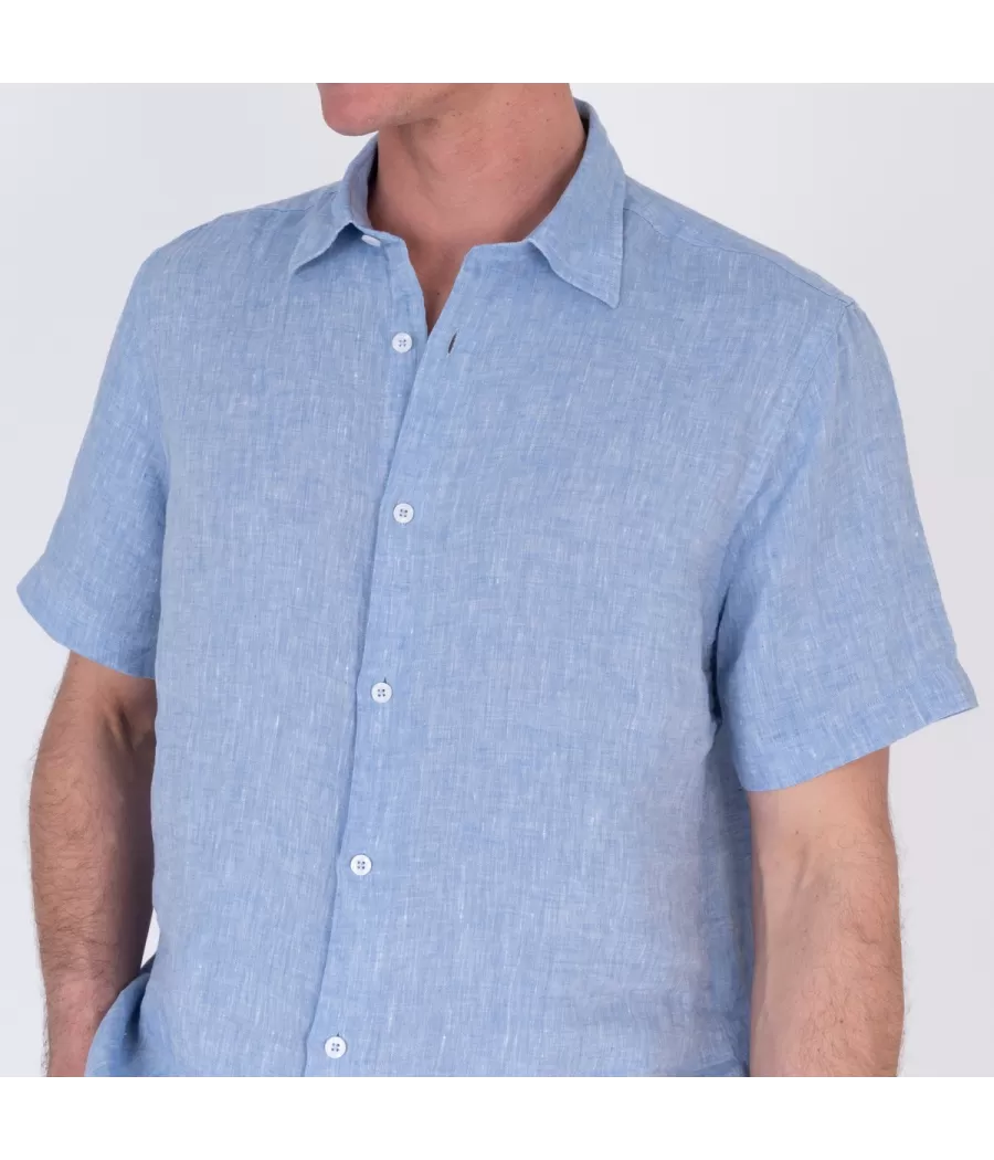 Chemise homme lin manches courtes laos bleu - Shirts men  | Kiwi Saint Tropez