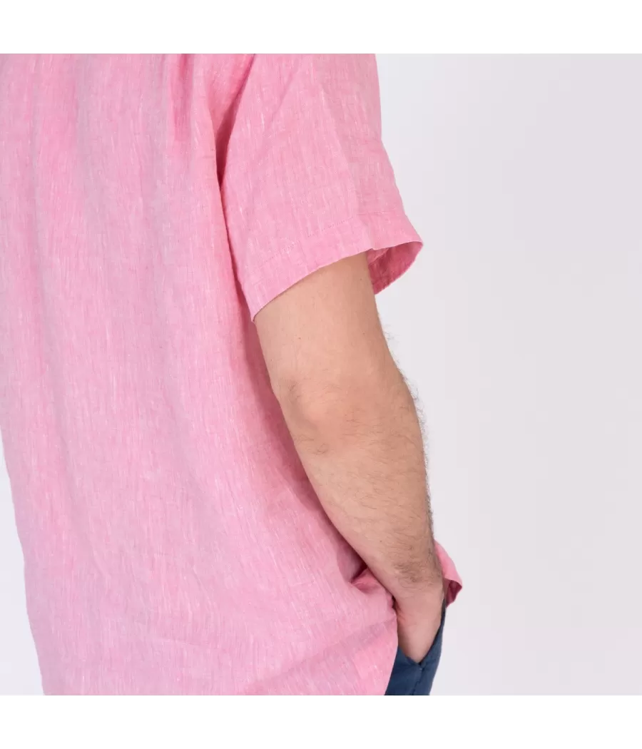 Chemise homme lin manches courtes laos fushia - Shirts men  | Kiwi Saint Tropez