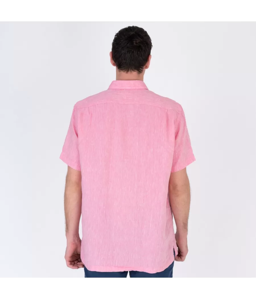 Chemise homme lin manches courtes laos fushia | Kiwi Saint Tropez