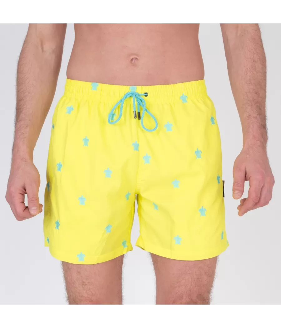 Maillot de bain homme turtle jaune fluo - Maillots de bain imprimés | Kiwi Saint Tropez