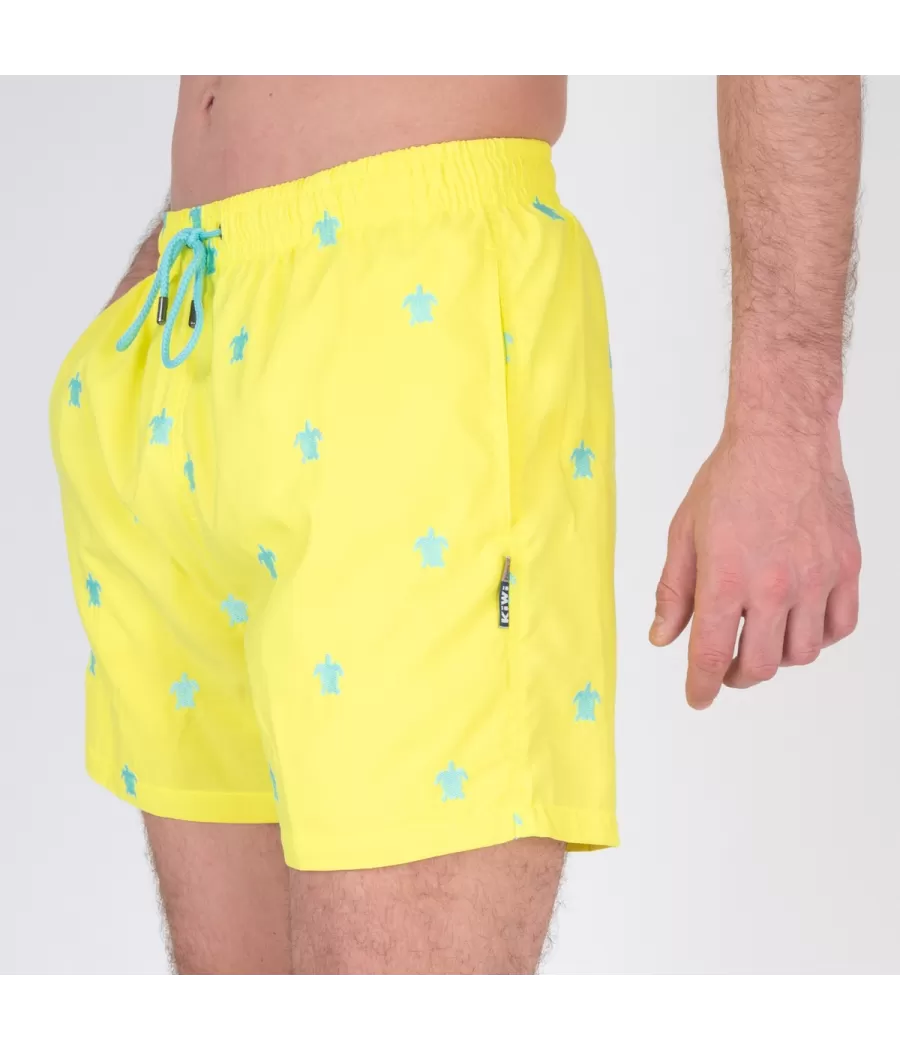 Maillot de bain homme turtle jaune fluo - Swimwear printed | Kiwi Saint Tropez