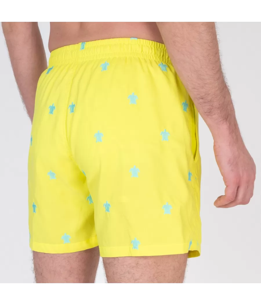 Maillot de bain homme turtle jaune fluo - Swimwear printed | Kiwi Saint Tropez