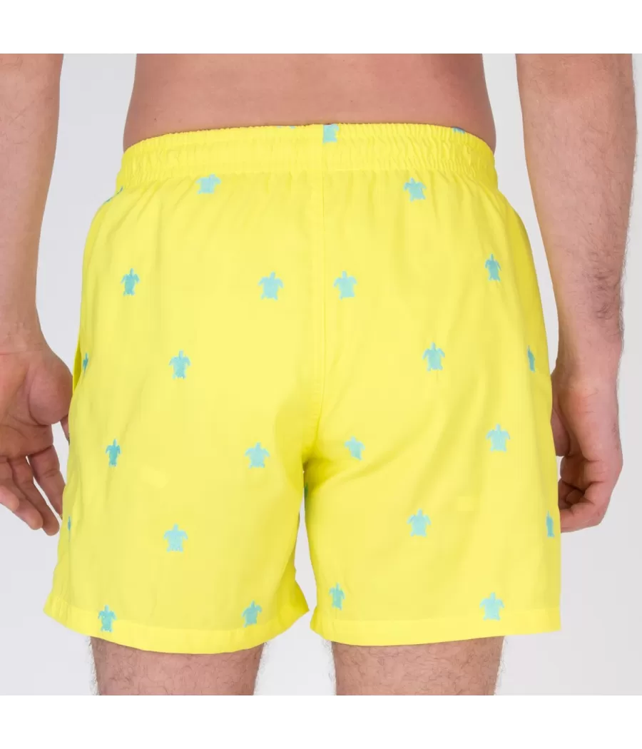 Maillot de bain homme turtle jaune fluo - Swimwear printed | Kiwi Saint Tropez