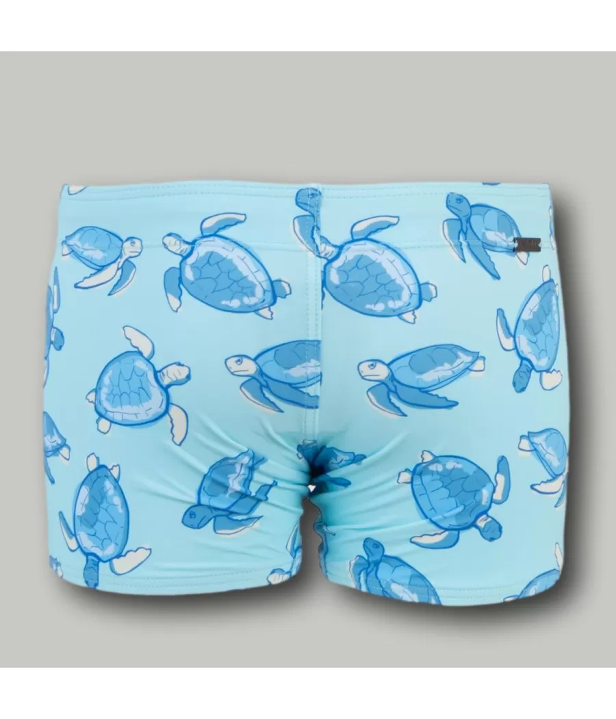 Short de bain garçon tortue aqua | Kiwi Saint Tropez