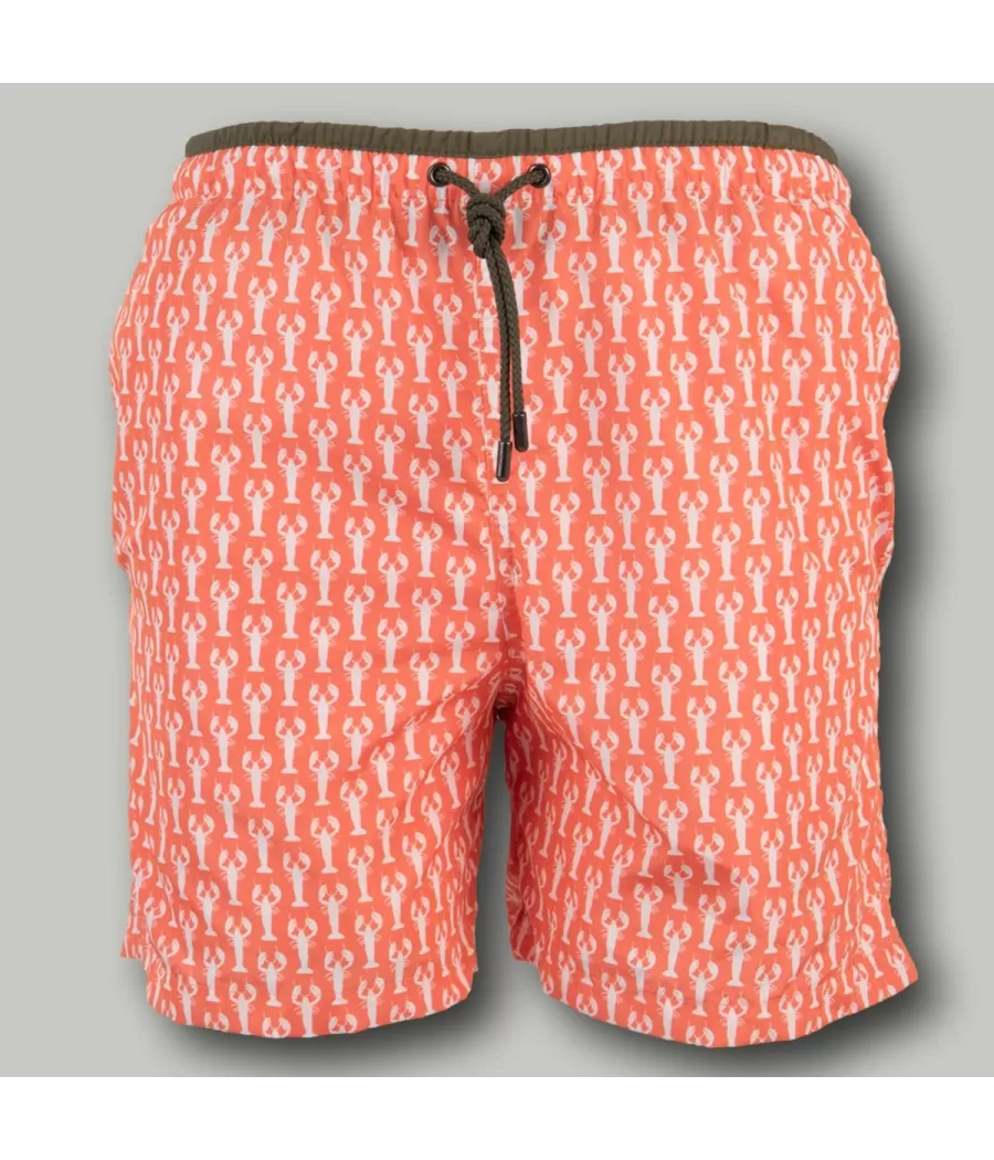 Maillot de bain garçon écrevisse corail - Swimwear boy printed | Kiwi Saint Tropez