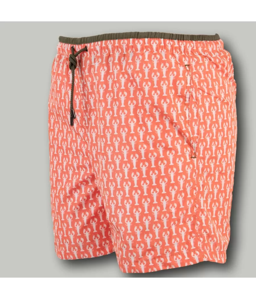 Maillot de bain garçon écrevisse corail - Swimwear boy printed | Kiwi Saint Tropez