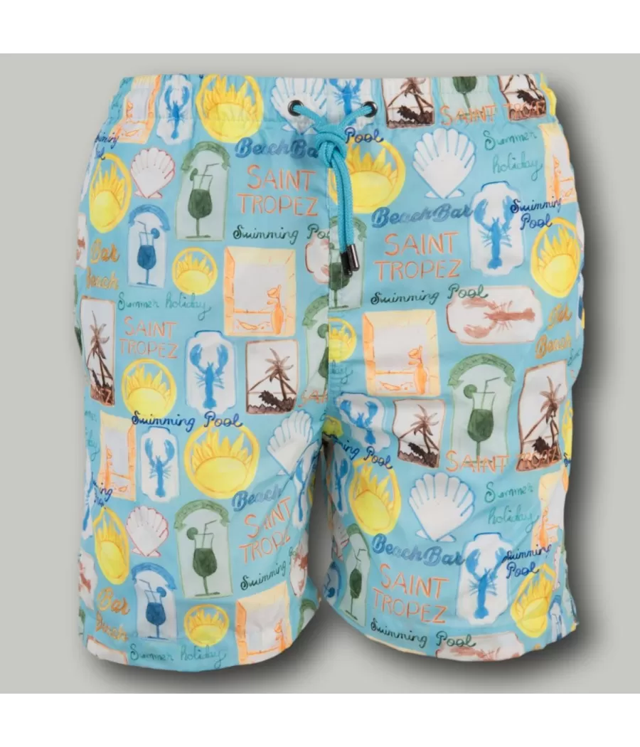 Maillot de bain garçon Saint Tropez aqua - Boxers imprimés garçon | Kiwi Saint Tropez