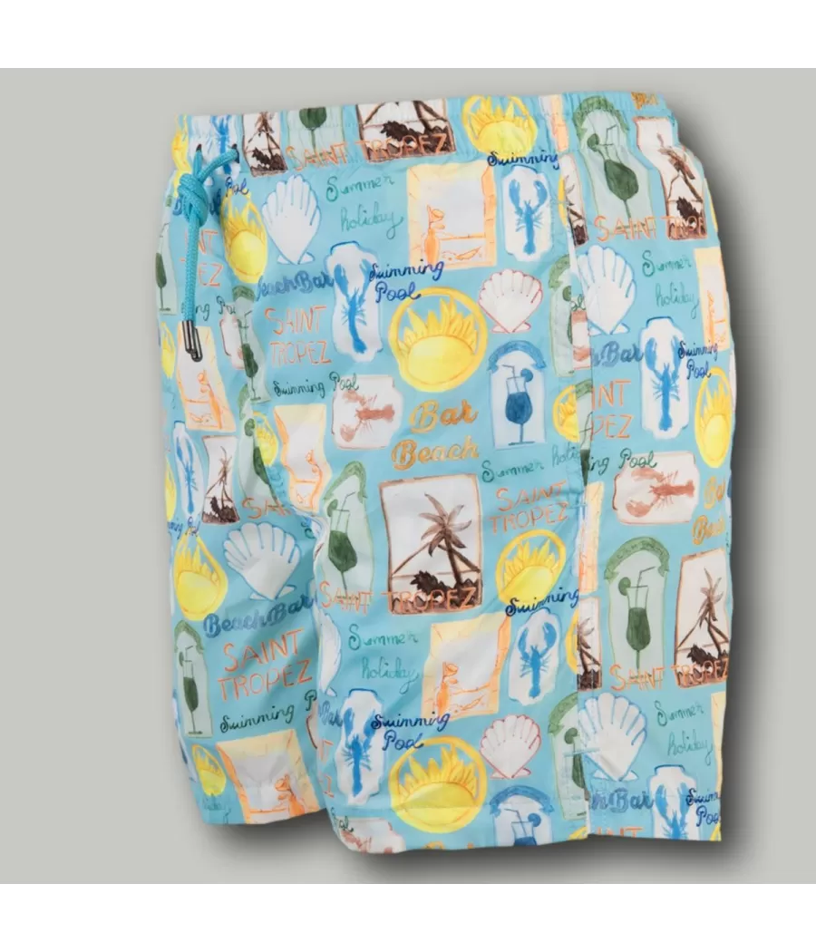 Maillot de bain garçon Saint Tropez aqua - Boxers imprimés garçon | Kiwi Saint Tropez