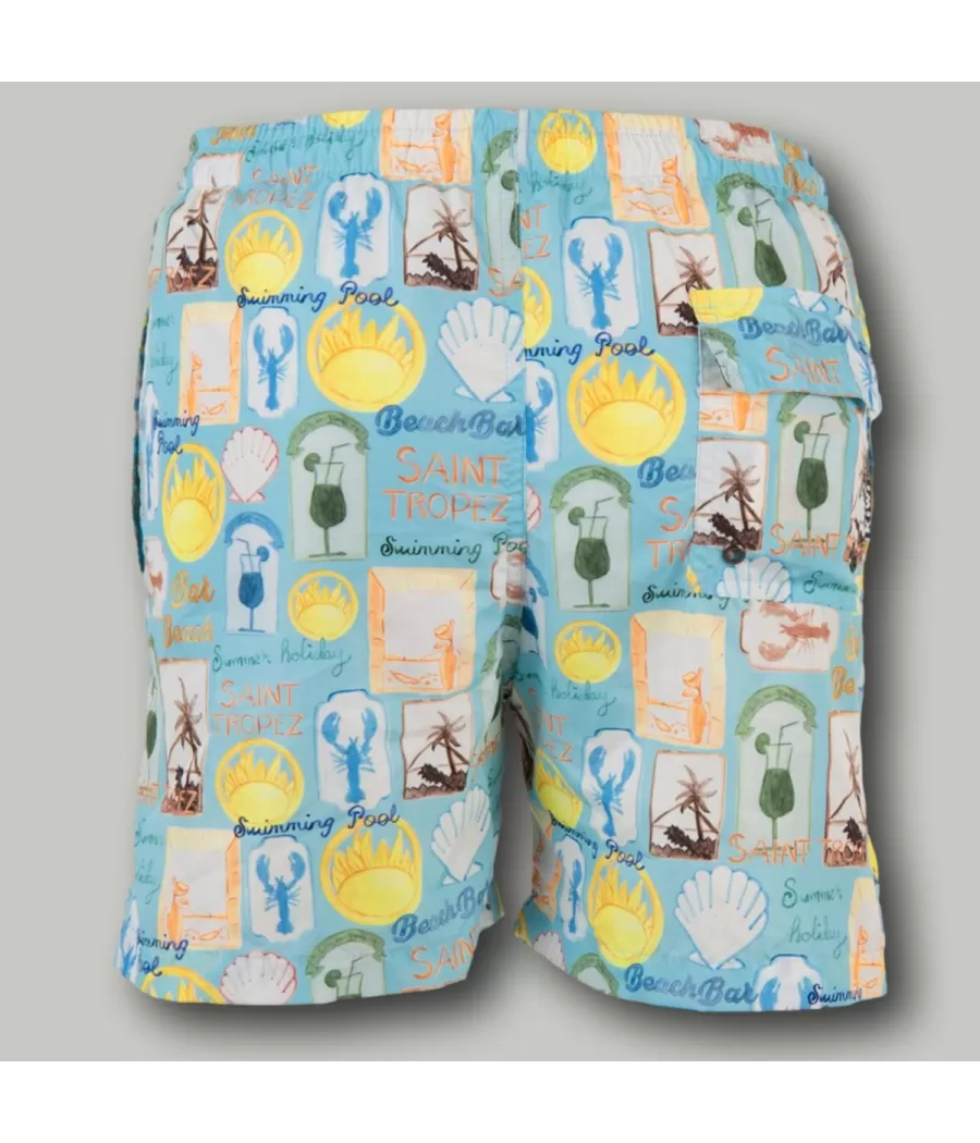 Maillot de bain garçon Saint Tropez aqua - Boxers imprimés garçon | Kiwi Saint Tropez