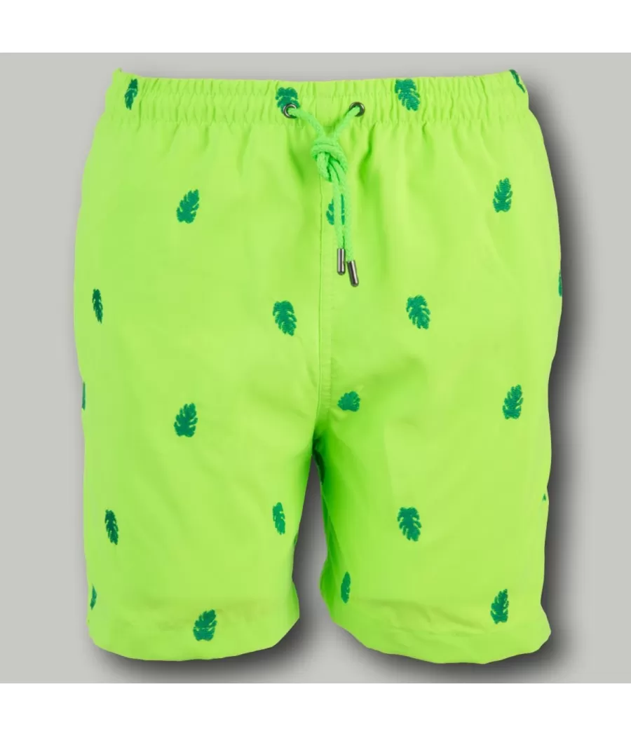 Maillot de bain garçon palma vert fluo - Swimwear boy printed | Kiwi Saint Tropez