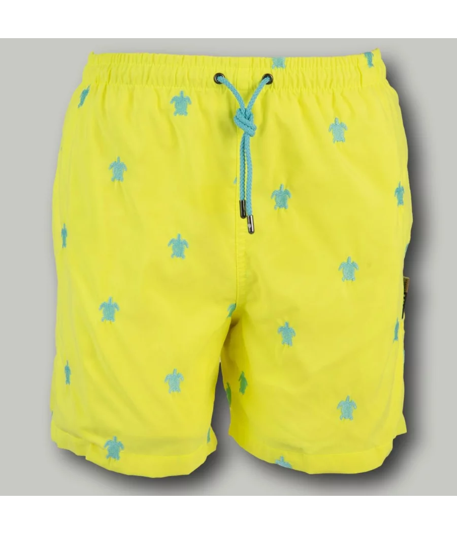 Maillot de bain garçon turtle jaune fluo - Swimwear boy printed | Kiwi Saint Tropez