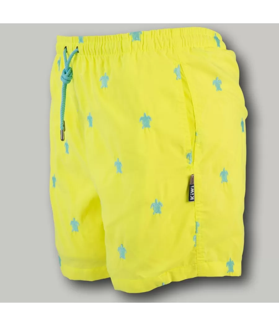 Maillot de bain garçon turtle jaune fluo - Boxers imprimés garçon | Kiwi Saint Tropez