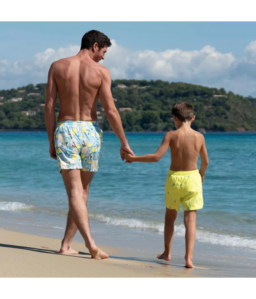 Maillot de bain garçon turtle jaune fluo - Boxers imprimés garçon | Kiwi Saint Tropez