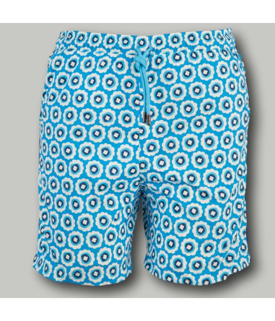 Gebloemd turquoise jongenszwempak - Boxers imprimés garçon | Kiwi Saint Tropez