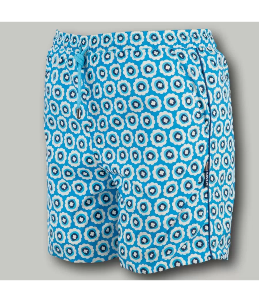 Gebloemd turquoise jongenszwempak - Boxers imprimés garçon | Kiwi Saint Tropez