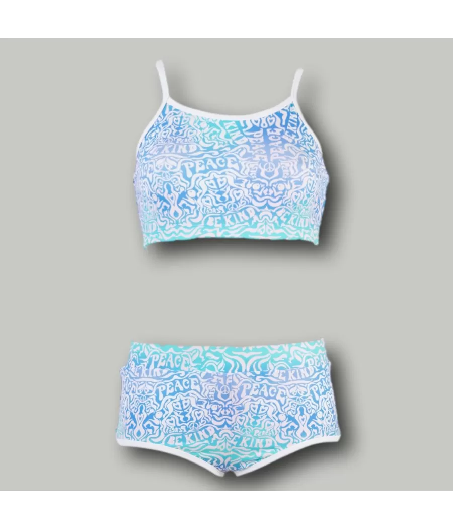 Maillot 2 pièces fille brassière Honolulu bleu