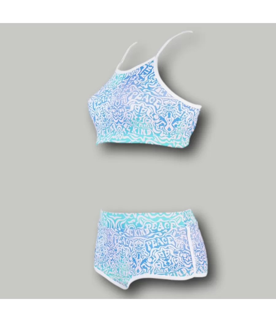 Maillot 2 pièces fille brassière Honolulu bleu | Kiwi Saint Tropez