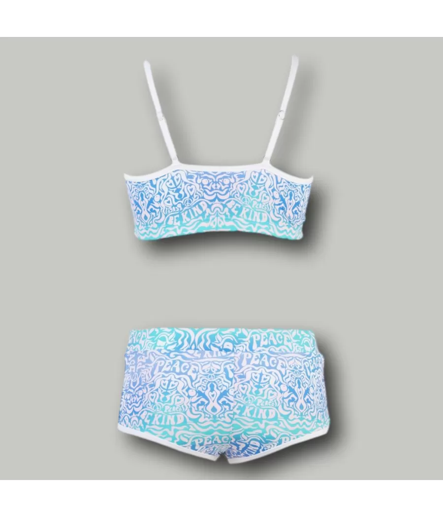 Maillot 2 pièces fille brassière Honolulu bleu | Kiwi Saint Tropez